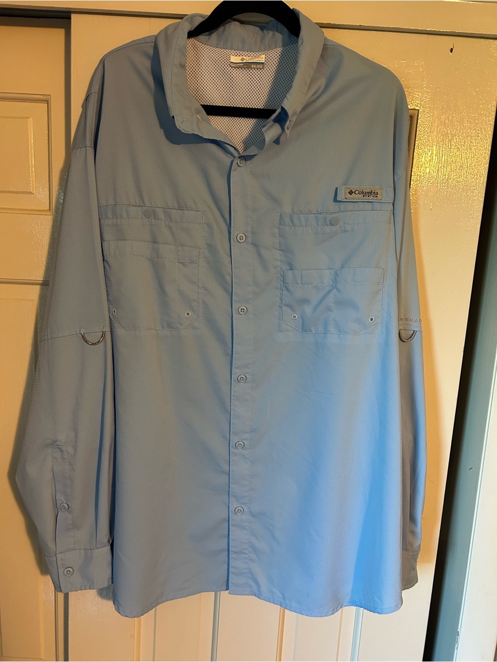 Columbia PFG Mens 2XL Blue Long Sleeve Fishing Shirt Vented Button Down